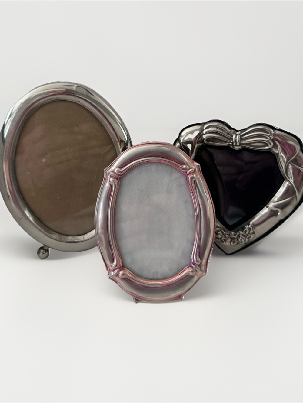 lot of 3 Vintage Silver Plate Photo Frame, Heart Oval Japan Korea 3x2.5 4x5